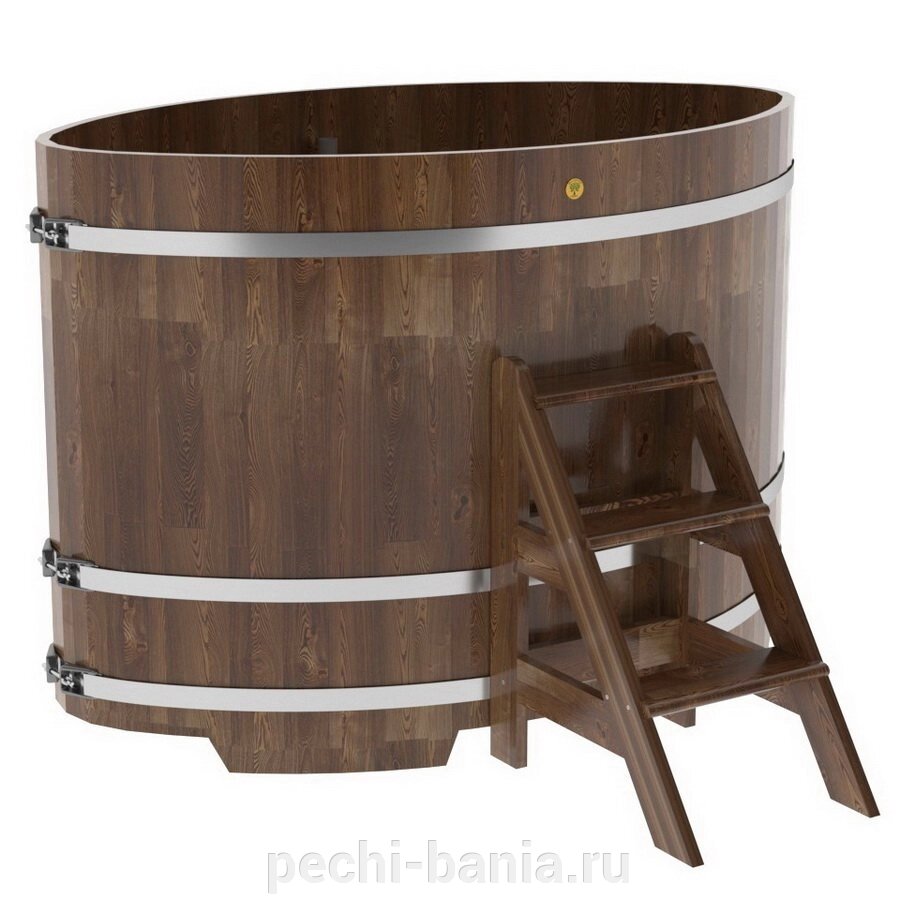 Купель для бани из сращенной лиственницы овальная 1,08х1,75 (мореная, Н = 1,2 м) - Россия