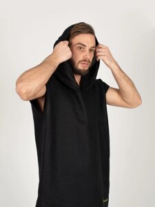 Рубаха банщика WoodSon чёрный лен с цветной полосой (размер 50-52)