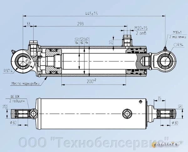 Гидроцилиндр КГЦ 263А 80-50-200.445 челюстного ковша (М20х1, 5 / А-702ЕМ) от компании ООО "Технобелсервис" - фото 1