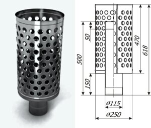 Каменка натрубная ДИЗЕЛЬ, ф115, 1/0,5мм, нерж/нерж