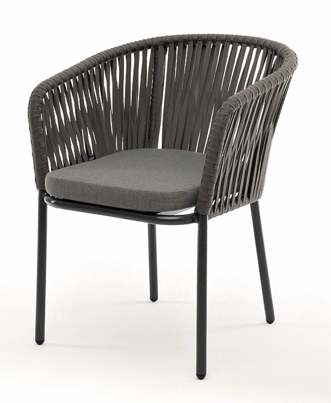 "Бордо" стул плетеный из роупа, каркас алюминий темно-серый (RAL7024) шагрень, роуп серый 15мм, ткань серая от компании Мебельный интернет-магазин «Solo» - фото 1