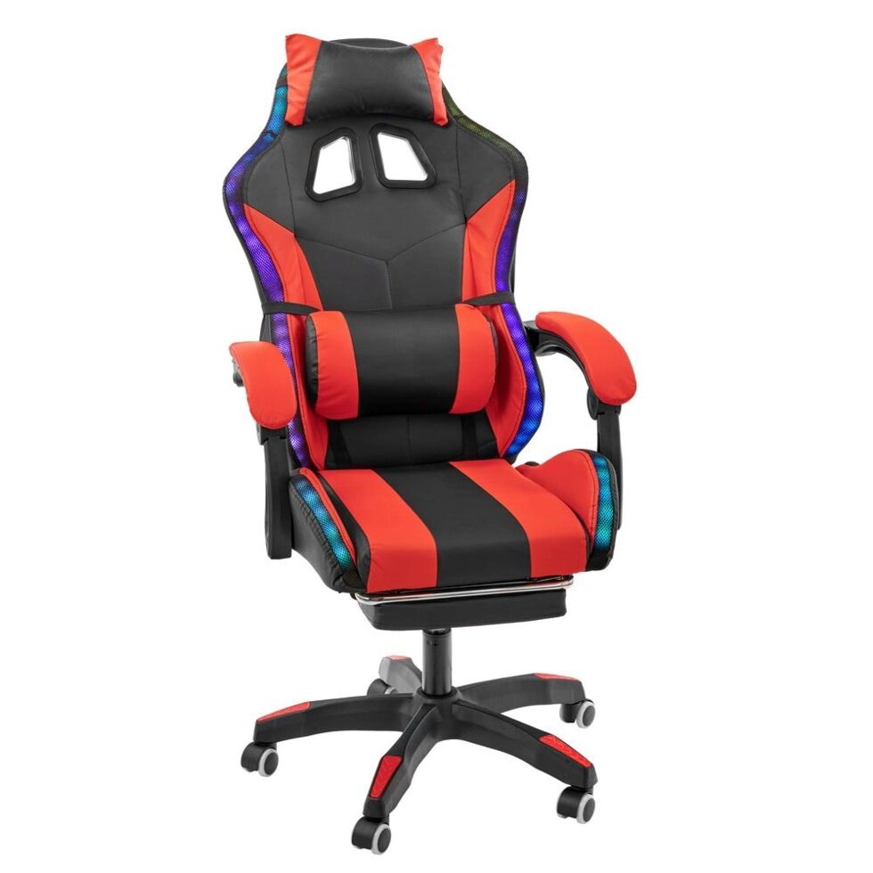 Игровое геймерское кресло Alfa Pro Vision с подножкой и RGB LED подсветкой, чёрный красный от компании Мебельный интернет-магазин «Solo» - фото 1
