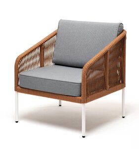 "Канны" кресло плетеное из роупа, каркас алюминий светло-серый (RAL7035) шагрень, роуп оранжевый меланж круглый, ткань