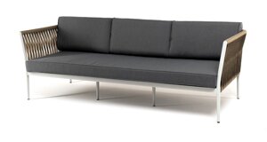 "Касабланка" диван 3-местный плетеный из роупа, каркас алюминий светло-серый (RAL7035) муар, роуп серо-коричневый 23мм,