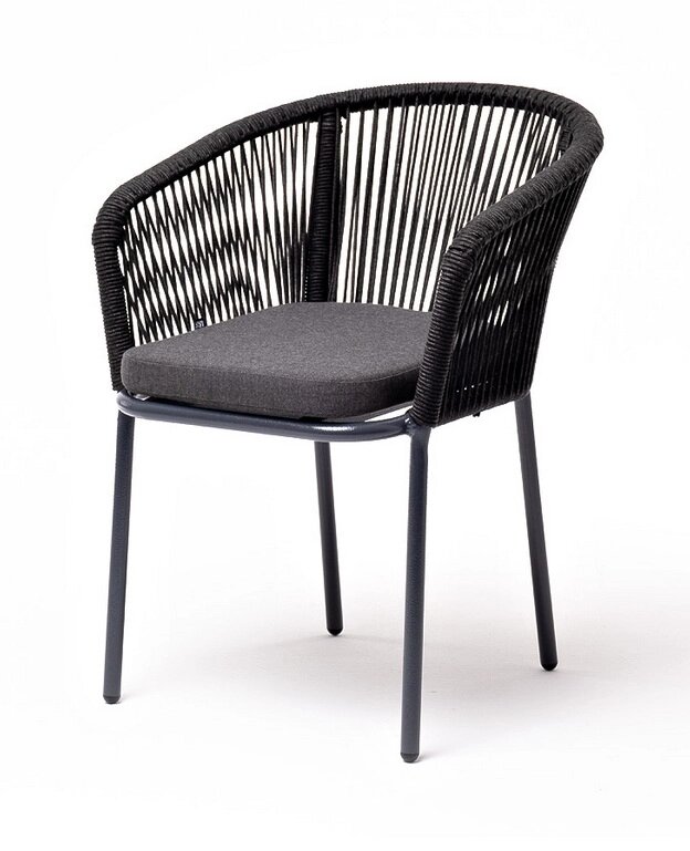"Марсель" стул плетеный из роупа, каркас алюминий темно-серый (RAL7024) шагрень, роуп темно-серый круглый, ткань от компании Мебельный интернет-магазин «Solo» - фото 1
