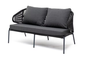 "Милан" диван 2-местный плетеный из роупа, каркас алюминий темно-серый (RAL7024), роуп темно-серый круглый, ткань