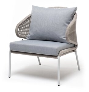 "Милан" кресло плетеное из роупа, каркас алюминий светло-серый (RAL7035) шагрень, роуп серый меланж круглый, ткань