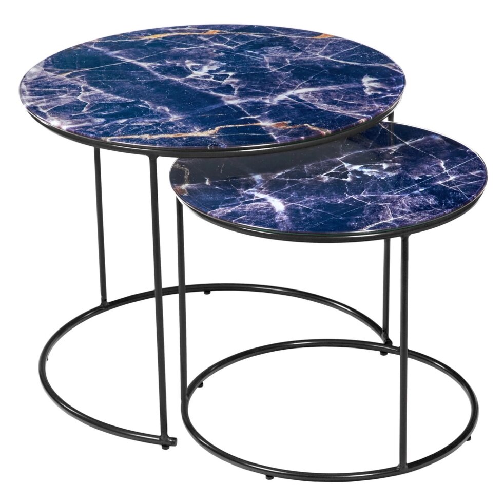 Набор кофейных столиков Tango темно-синий с чёрными ножками, 2шт от компании Мебельный интернет-магазин «Solo» - фото 1