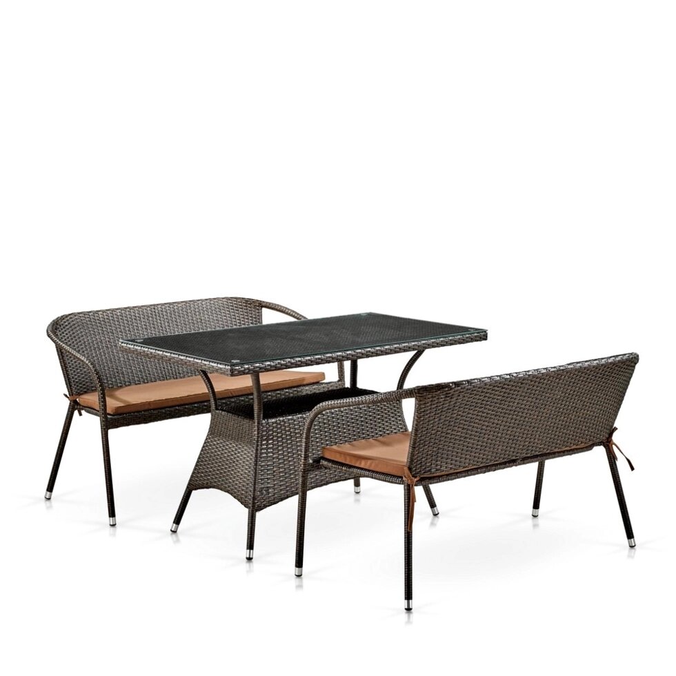 Обеденный комплект плетеной мебели с диванами T198D/S139B-W53 Brown от компании Мебельный интернет-магазин «Solo» - фото 1