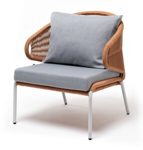 "Милан" кресло плетеное из роупа, каркас алюминий светло-серый (RAL7035) шагрень, роуп оранжевый меланж круглый, ткань