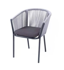 "Марсель" стул плетеный из роупа, каркас алюминий темно-серый, роуп светло-серый, ткань темно-серая