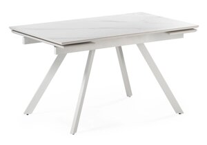 Обеденный стол Мебель России Габбро 140(200)х80х76 белый мрамор / белый