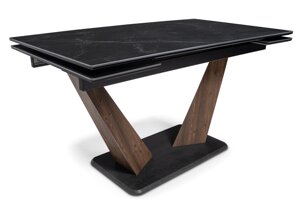 Керамический стол Мебель России Кели 140(200)х80х76 черный мрамор / орех кантри / черный