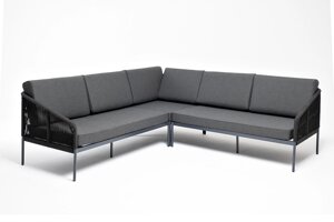 "Канны" диван модульный плетеный из роупа, каркас алюминий темно-серый (RAL7024), роуп темно-серый круглый, ткань