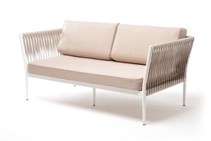 "Касабланка" диван 2-местный плетеный из роупа, каркас алюминий светло-серый (RAL7035) шагрень, роуп серо-коричневый