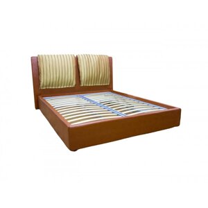 Кровать двуспальная Берта, спальное место (ШхД): 160см Х 200см, с подъемным механизмом, экокожа, цвет: коричневый