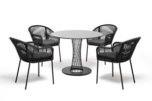 "Лион" обеденная группа на 4 персоны со стульями "Лион" темно-серый, круглый стол "серый гранит"