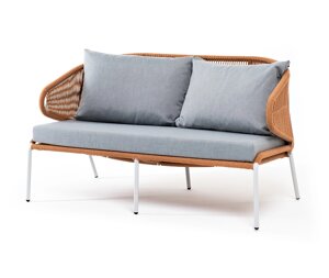 "Милан" диван 2-местный плетеный из роупа, каркас алюминий светло-серый (RAL7035) шагрень, роуп оранжевый меланж