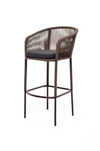 "Марсель" стул барный плетеный из роупа, каркас из стали коричневый (RAL8016) муар, роуп коричневый круглый, ткань