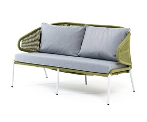 "Милан" диван 2-местный плетеный из роупа, каркас алюминий светло-серый (RAL7035) шагрень, роуп салатовый круглый,