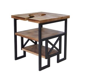 Столик для кальяна в стиле лофт 55x55x65см, массив сосны, орех средний