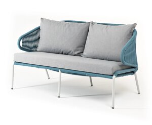 "Милан" диван 2-местный плетеный из роупа, каркас алюминий светло-серый (RAL7035) шагрень, роуп бирюзовый круглый,