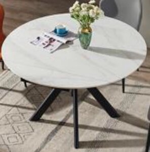 "Этна" стол интерьерный раздвижной из HPL 80-120х120см, H77-75, цвет столешницы мрамор "Каррара"