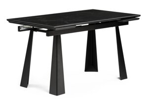 Обеденный стол Мебель России Бэйнбрук 140(200)х80х76 черный мрамор / черный