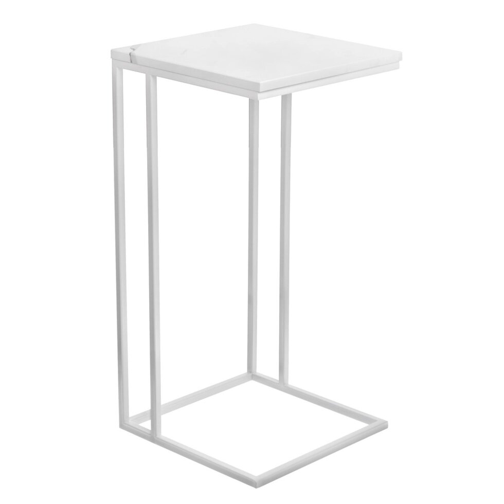Придиванный столик Loft 35x35см, белый мрамор с белыми ножками от компании Мебельный интернет-магазин «Solo» - фото 1