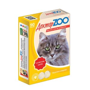 Доктор ZOO Лакомство со вкусом сыра и биотином для кошек, 90 табл