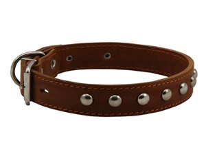К 00025022 Ошейник кожаный двойной с заклёпками для собак, ширина 25 мм, 39-46 см