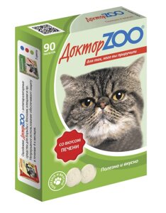 Доктор ZOO Лакомство со вкусом печени и биотином для кошек, 90 табл