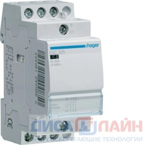 Hager (Германия) Контактор модульный ESC325, 3н. о., AC1/AC7a 25A, Uупр. 230В 50/60Гц, ширина 2М