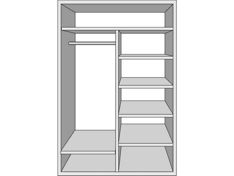Расположение полок в шкафу купе на 2 двери
