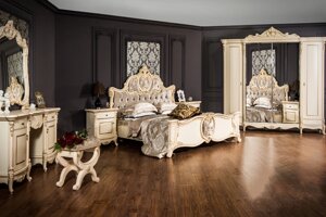 Спальня Лорена в классическом кремовом цвете глянцевая