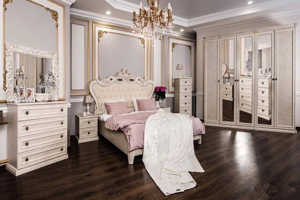 Спальня "Афина Люкс " 5 дв кровать 180х200  крем корень от компании Мебель Дом 24 - фото 1