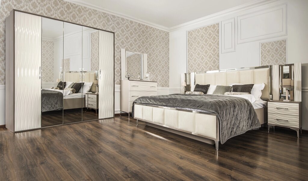 Спальня " Гравита"  5 дв кровать 180х200, трюмо с зеркалом белый глянец от компании Мебель Дом 24 - фото 1
