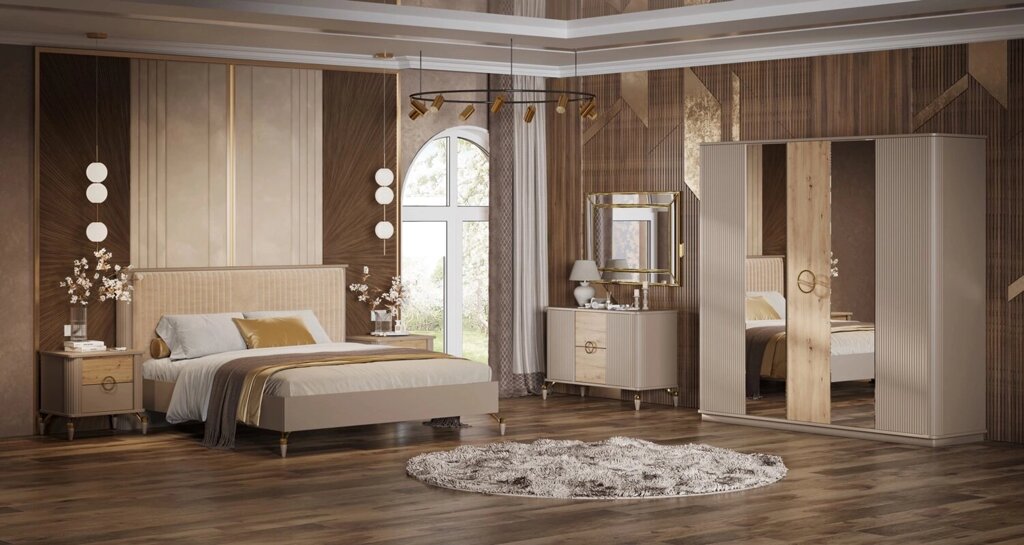 Спальня "Мадрид" (Кровать 1,8; 2 тумбы; К/з; Шкаф 5ст.) от компании Мебель Дом 24 - фото 1