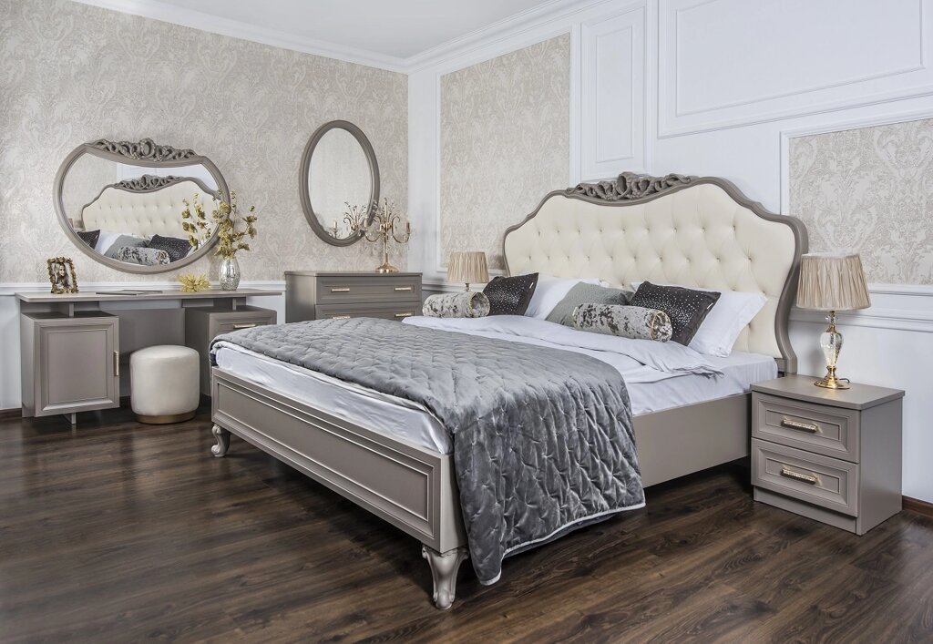 Спальня "Мокко" 4дв кровать 160х200, комод с зеркалом серый камень от компании Мебель Дом 24 - фото 1