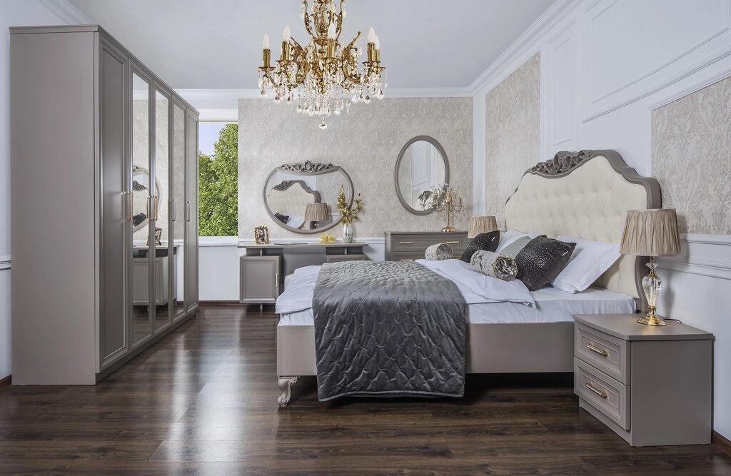 Спальня "Мокко" 5дв кровать 180х200, комод с зеркалом серый камень от компании Мебель Дом 24 - фото 1
