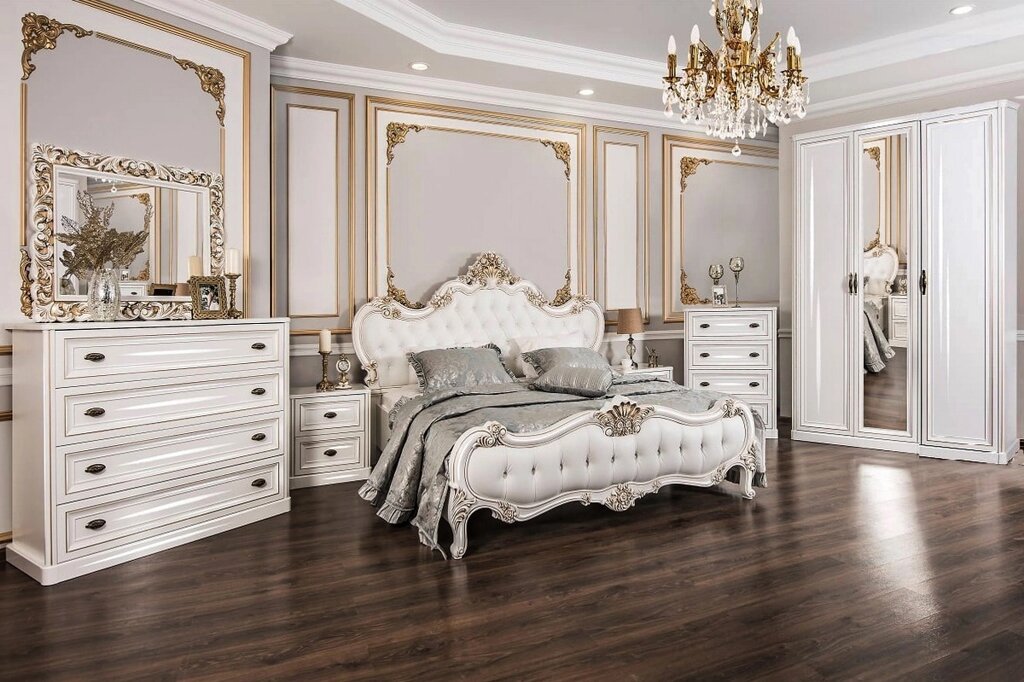 Спальня "Натали " 3 дв кровать 160 х200 , комод  широкий 120 белый глянец от компании Мебель Дом 24 - фото 1