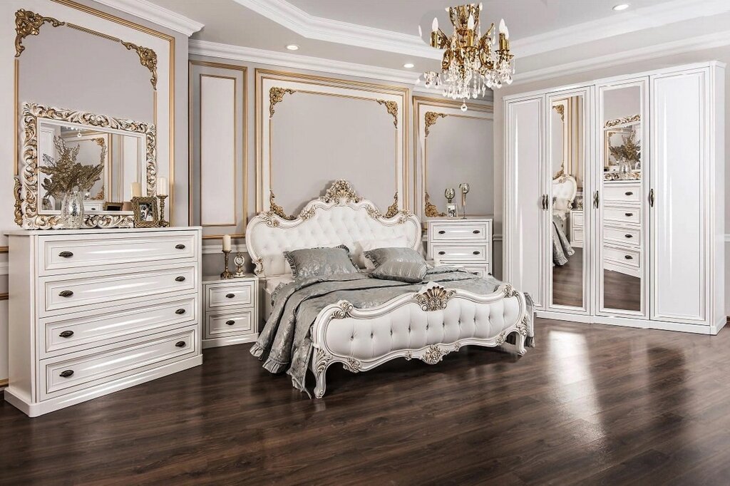 Спальня "Натали "  4 дв кровать 160 х200 , комод  широкий 120 белый глянец от компании Мебель Дом 24 - фото 1