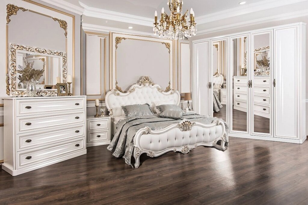 Спальня "Натали "  6 дв кровать 180 х200 , комод  широкий 120 белый глянец от компании Мебель Дом 24 - фото 1