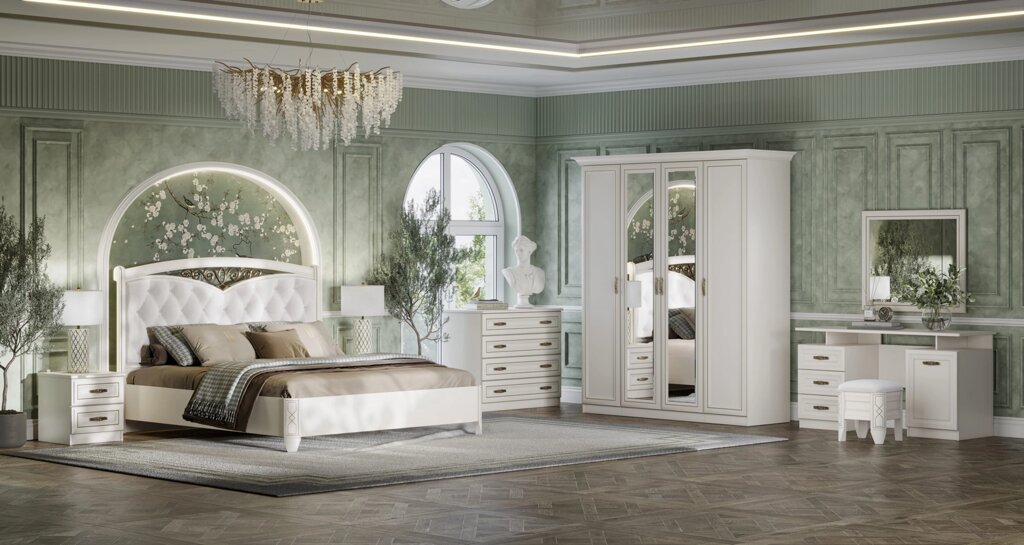 Спальня "Оливия" (Кровать 1,8; 2 тумбы; ТС; Шкаф 4ст.) от компании Мебель Дом 24 - фото 1