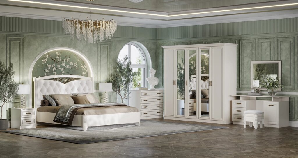 Спальня "Оливия" (Кровать 1,8; 2 тумбы; ТС; Шкаф 5ст.) от компании Мебель Дом 24 - фото 1