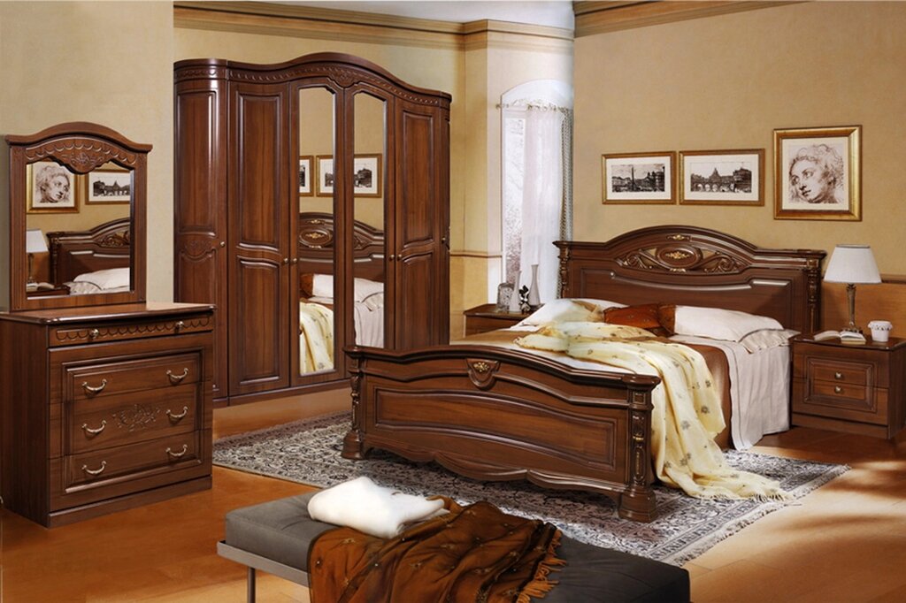 Спальня в классическом стиле Сорренто 6Д-180 орех от компании Мебель Дом 24 - фото 1