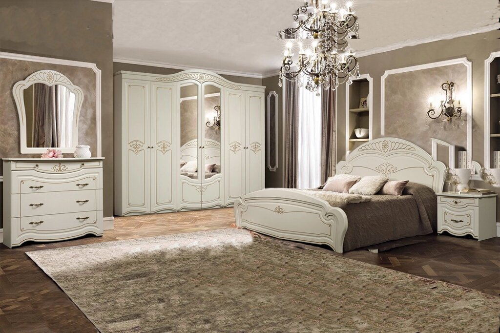 Спальный гарнитур Джамиля 6Д-180 белая с золотом от компании Мебель Дом 24 - фото 1