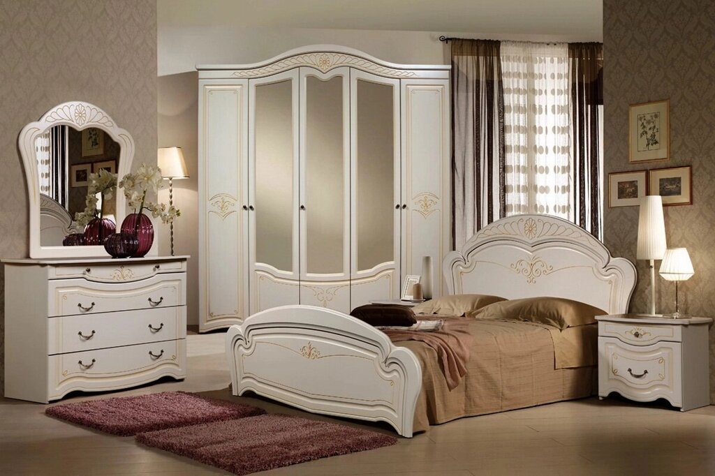 Спальный гарнитур Джамиля белое золотом 5Д-160 от компании Мебель Дом 24 - фото 1