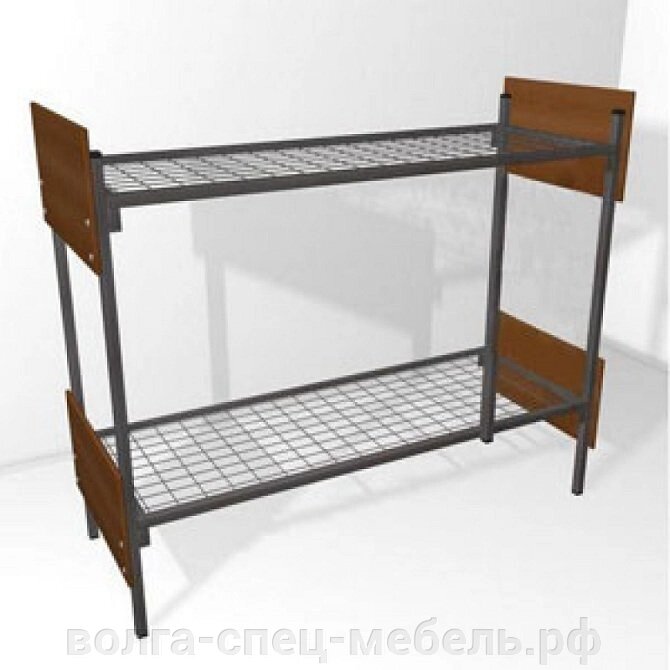Кровать металлическая двухъярусная со спинками ДСП от компании Волга-Спец-Мебель - фото 1