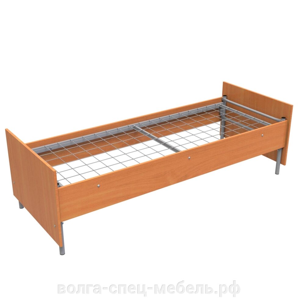 Кровать на металлической сетке односпальная, спинки и царги из ЛДСП от компании Волга-Спец-Мебель - фото 1
